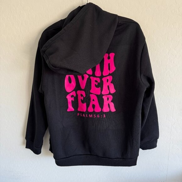SHEIN Tops - SHEIN Curve Black Hoodie | Faith Over Fear Graphic | Size 1XL